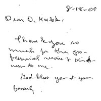 Patient Handwritten Testimonial: Thank you so much for the professional service and kindness to me. God bless you and your family